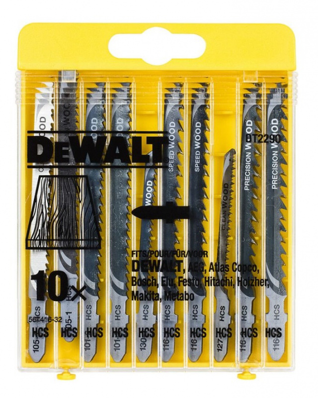 Набор пилок д/лобзика по дереву DeWALT HCS 10шт DT2290