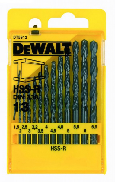 Набор сверл по металлу DeWALT HSS-R 1.5-6.5мм 13шт DT5912