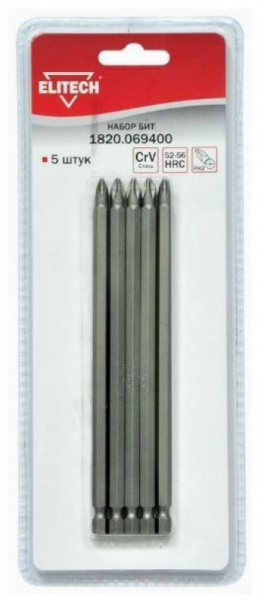 Бита ELITECH РH2 150мм 5шт 1820.069400