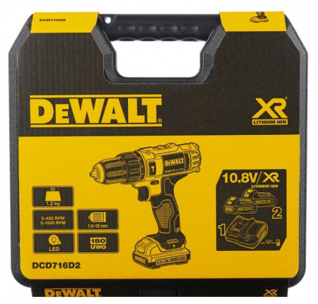 Дрель-шуруповерт аккумуляторная ударная DeWALT DCD716D2