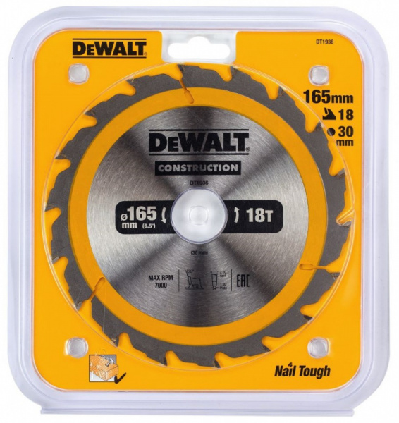 Диск пильный DeWALT CONSTRUCTION 165*30*2.5 18t DT1936